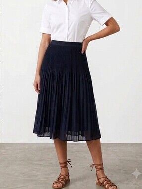 H&M Dark Navy Pleated Midi Skirt, 4